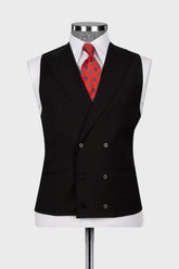 Black Three Piece Peaked Lapel Business Suit for Men